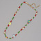 Christmas Theme Glass & Imitation Pearl & Brass Bicone Flat Round Beaded Necklaces, Colorful, 16.54 inch(42cm)
