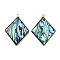 304 Stainless Steel Pave Natural Paua Shell Pendants, Ion Plating(IP), Real 18K Gold Plated, Rhombus, 36.5x27x3mm, Hole: 2mm