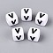 Opaque Acrylic Beads, Cube with Number, with Enamel, Black, Letter V, 7.5~8x7.5~8x8~8.5mm, Hole: 3.6~4mm, about 1200pcs/500g