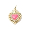 Eco-Friendly Rack Plating Brass Micro Pave Cubic Zirconia Pendants, with Enamel & Jump Ring, Long-Lasting Plated, Lead Free & Cadmium Free, Sacred Heart Charm, Real 18K Gold Plated, Hot Pink, 23x16.5x4mm, Hole: 3.4mm