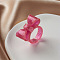 Bowknot Resin Cuff Rings for Women, with Glitter Powder, Hot Pink, Inner Diameter: 18mm