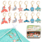 Ocean Theme Alloy Enamel Pendant Locking Stitch Marker, with 304 Stainless Steel Leverback Earring Findings, Mixed Shapes, Mixed Color, 3.7~4.3cm, 14pcs/set