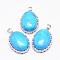 Synthetic Turquoise Pendants, with Brass Findings, Oval, Platinum, 30x21x10~11mm, Hole: 6x4mm