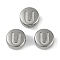 Anti-Tarnish 304 Stainless Steel Beads, Flat Round with Letter, Stainless Steel Color, Letter U, 7x3.8mm, Hole: 1.8mm