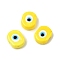 Handmade Evil Eye Lampwork Beads, Oval, Yellow, 18x14x7mm, Hole: 2mm