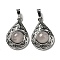 Natural Rose Quartz Pendants, Rack Plating Brass Hollow Teardrop Charms, Cadmium Free & Lead Free, Platinum, 29.5x19.5x7.5mm, Hole: 7.5x5mm
