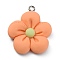 Opaque Resin Pendants, with Platinum Tone Iron Loops, Flower, Orange, 27.5x23.5x5.5mm, Hole: 2mm