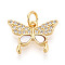 Brass Micro Pave Clear Cubic Zirconia Pendants, with Shell, Butterfly, with Jump Ring, Real 18K Gold Plated, 10.5x15.5x2.5mm, Hole: 3mm