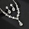 Teardrop & Rhombus Brass Rhinestone Pendant Necklaces & Stud Dangle Earrings Sets, Silver, Crystal, 330mm