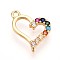 Brass Micro Pave Cubic Zirconia Charms, Heart, Colorful, 12x9.5x2mm, Hole: 1.2mm