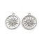 Rack Plating Alloy Pendants, with Rhinestoneand Round, Sun Charms, Platinum, 21x18.5x2mm, Hole: 1.4mm