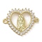 Religion Brass Micro Pave Clear Cubic Zirconia Connector Charms, Virgin Mary Links, Real 16K Gold Plated, Heart, 16x21x2.5mm, Hole: 1.4mm