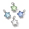 Brass Charms, Star with Glass & Glitter Powder, Long-Lasting, Lead Free & Cadmium Free, Mixed Colors, Platinum, 11x9x4mm, Hole: 2mm