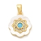 Brass Micro Pave Cubic Zirconia Pendents, with Shell and Glass Charms, Real 18K Gold Plated, 15x13x2.5mm, Hole: 4.5x2mm