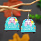 Cute Rabbit Wooden Dangle Earrings for Easter, Sky Blue, 58x38mm