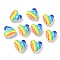 Printed Rainbow Pattern Handmade Porcelain Beads, Heart, Colorful, 14.5~15x14.5x7.5mm, Hole: 2mm