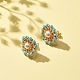 Shell Pearl & Glass Seed Braided Flower Stud Earrings EJEW-JE04921-02-3