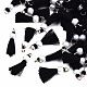 ポリコットン（ポリエステルコットン）タッセルペンダント装飾  ミニタッセル  ゴールデントーンの鉄のパーツとABSプラスチックの模造真珠  ブラック  23mm  丸カン：5x0.8ミリ  3.4mm内径 FIND-T052-13B-1