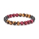 Set di 4 braccialetti elasticizzati con perline rotonde in 4 colori di occhio di tigre naturale e agata nera (tinta). BJEW-JB08086-3