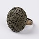 Регулируемые плоские круглые кольца на палец с драгоценными камнями из лавового камня RJEW-I009-09-2