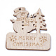 未染色の木製の大きなペンダント  雪だるまとクリスマスツリー  単語メリークリスマスと  バリーウッド  68.5x59x2.5mm  穴：2.5mm WOOD-S040-01-1