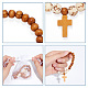 Arricraft 30 шт. 2 стильные круглые эластичные браслеты из бисера из натурального дерева с подвесками в виде креста для мужчин и женщин BJEW-AR0001-08-3