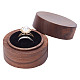 Fingerinspire runde Holz-Ringbox für Paare mit schwarzem Samt innen OBOX-WH0001-05-1
