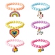 Bonbonfarbene runde Acrylperlen-Stretcharmbänder mit regenbogenfarbenen Emaille-Anhängern für Kinder BJEW-PH01488-1