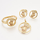 Ciondoli in ottone con zirconi cubici e orecchini a bottone e anelli regolabili set di gioielli SJEW-S043-06-1