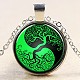 Feng Shui Yin-Yang & Tree of Life Pattern Flat Round Glass Pendant Necklaces NJEW-N0051-010A-02-1