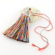 Décorations de pendentif pompon en polyester avec des accessoires en plastique CCB d'argent antique AJEW-R054-03-1