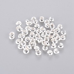 Cubiertas de cuentas de extremo de crimpado de latón plateado color plata para la fabricación de joyas, sin níquel, tamaño: aproximamente 4 mm de diámetro, agujero: 1.5~1.8 mm