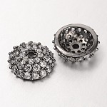 Demi apetalous round / dôme micro cuivres ouvrent zircone cubique caps, gunmetal, 8x3mm, Trou: 1mm