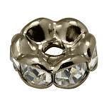 Perles séparateurs en laiton avec strass, grade AAA, bord ondulé, sans nickel, gunmetal, rondelle, cristal, 8x3.8mm, Trou: 1.5mm