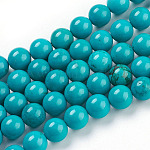 Chapelets de perles en howlite naturelle, teinte, turquoise, ronde, turquoise, 8mm, Trou: 1mm