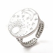 304 Stainless Steel Sun & Moon Planet Open Cuff Ring for Women RJEW-B027-20P