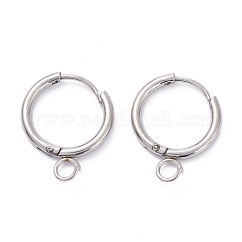 Orecchini a cerchio huggie in acciaio inossidabile 201 resistenti all'ossidazione, con anello orizzontale e perno in acciaio chirurgico inossidabile 316, colore acciaio inossidabile, 17x14.5x1.8mm, Foro: 2.5 mm, ago :1mm