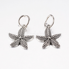Tibetischer stil Aluminium Anhänger & Charms, Seesterne / Seesterne, Antik Silber Farbe, 22.5x19x3 mm, Bohrung: 7.5 mm