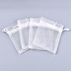 Sacs-cadeaux en organza avec cordon de serrage, fête de mariage cadeaux de noël sacs-cadeaux, pochettes en organza pour pot-pourri, blanc, 12x9 cm