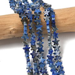 Abalorios de lapislázuli naturales hebras, estrella, 6x6x2mm, agujero: 0.7 mm, aproximamente 72 pcs / cadena, 14.96'' (38 cm)