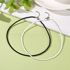 Set di collane con perline in vetro bianco e nero da 2 pz 2 colori&nbsp;NJEW-JN03802