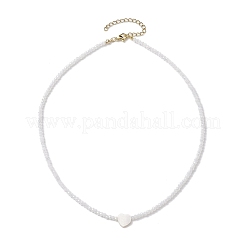 Стеклянные бусины с ожерельями-сердечками из ракушек&nbsp;NJEW-JN04681-02