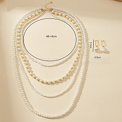 Elegantes französisches Set aus mehrreihiger Halskette und Ohrringen aus Imitationsperlen aus Kunststoff für Damen&nbsp;EN7269