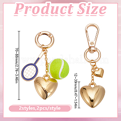 4 pièce 2 styles de raquette de badminton en alliage émaillé et cœur ccb en plastique et tissu décorations pendentif de tennis&nbsp;HJEW-DR00271