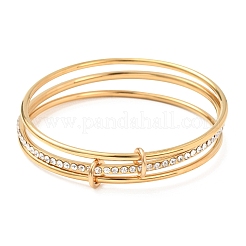 Bracciali rigidi da donna a triplo strato in acciaio inossidabile 304 con micro pavé di zirconi cubici.&nbsp;BJEW-K271-03G