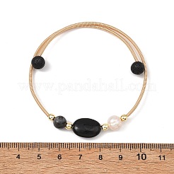 Brazaletes redondos y ovalados con cuentas de turmalina negra natural&nbsp;BJEW-JB14079