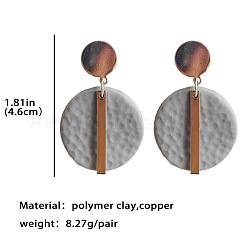 Boucles d'oreilles pendantes rondes et plates en argile polymère et laiton rectangulaires&nbsp;FS-WG657FE-01