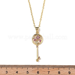 Halsketten mit Herz-Schlüsselanhänger aus Messing mit Mikropavé und Zirkonia für Damen&nbsp;NJEW-R027-03G-02