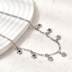 Латунные ожерелья с подвесками в форме звезды с микропаве и кубическим цирконием&nbsp;NJEW-B157-12P