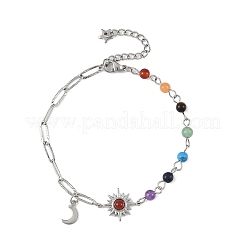 Bracelet en chaîne de perles avec pierre précieuse de chakra et chaîne trombone en acier inoxydable 304&nbsp;BJEW-JB14411